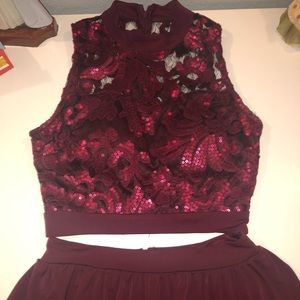 a burgundy two piece set for homecoming
